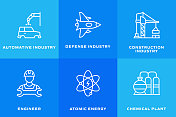 重型和电力工业相关的矢量线图标。轮廓符号集合 重型和电力工业相关的矢量线图标。轮廓符号集合
