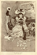 算命先生，美女，黑猫，散落的卡片，维多利亚时代的喜剧小品，1890年代，杜德利・哈代