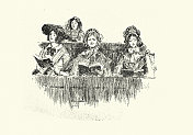 妇女在教堂里唱赞美诗,维多利亚时代,插图来自乔治・威廉・柯蒂斯的小说《我和普鲁》 妇女在教堂里唱赞美诗,维多利亚时代,插图来自乔治・威廉・柯蒂斯的小说《我和普鲁》