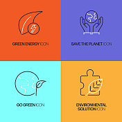 绿色能源相关的矢量细线图标。轮廓符号集合 绿色能源相关的矢量细线图标。轮廓符号集合