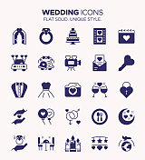 采购产品婚礼图标集固体风格-新娘和新郎，婚姻，仪式，戒指，爱情，庆祝符号