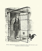 19世纪1891年维多利亚时代，在鸡笼或鸡舍里的人