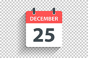 12月25日-每日日历图标在平面设计风格的空白背景
