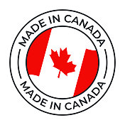 在加拿大制造-矢量插图。标签，标志，徽章，徽章，邮票收集与加拿大国旗和文字孤立的白色背景