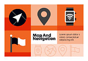 地图和导航线图标集和横幅设计。