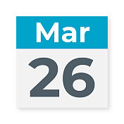 3月26日-日历页。矢量图