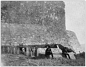 来自英国杂志的古董图片:Sandgate城堡受损的墙壁