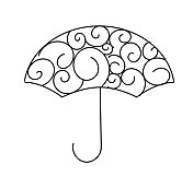 秋天风格的伞线图标与漩涡和装饰