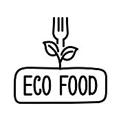 生态食品矢量手写字母与图标。