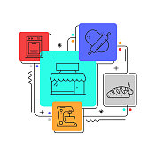 面包店相关的矢量横幅设计概念。全局多球体随时可用的模板。网页横幅,网站标题,杂志,移动应用程序等。现代设计。 面包店相关的矢量横幅设计概念。全局多球体随时可用的模板。网页横幅,网站标题,杂志,移动应用程序等。现代设计。