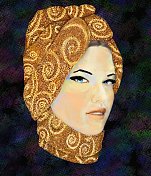 风景时尚特写肖像的妇女在一个明亮的装饰围巾