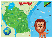 坦桑尼亚地图与狮子