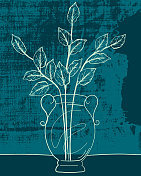 现代植物绘画的植物在一个有纹理的背景花瓶