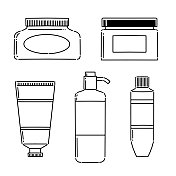 各种瓶子和包装单色线条绘制