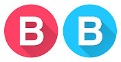 字母b圆形图标与长阴影在红色或蓝色的背景