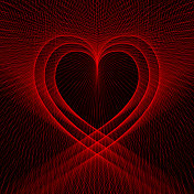 三个同心的心形轮廓，由细而切的红线组成，中间有拷贝空间。
