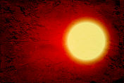 一个充满活力的明亮的黄色橙色涂抹抽象圆形阳光在激烈的暗红色或栗色的黑色渐变的抽象水平火热矢量裂纹纹理效果3D背景，如火山熔岩或星云源