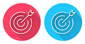 目标。圆形图标与长阴影在红色或蓝色的背景