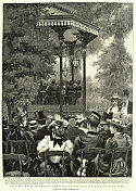 海德公园的露天音乐，伦敦，军乐队，舞台，19世纪90年代，19世纪