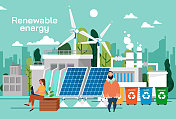 绿色可再生能源基础设施和智能社区，生态友好元素与可持续生活