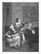 琵琶演奏者，格哈德・特・博尔奇画，木刻，1878年出版