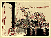 木刻风格静物花卉插图背景 木刻风格静物花卉插图背景
