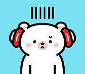 可爱的北极熊宝宝戴着耳机设计