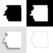 布鲁尔县，南达科他州。设计地图。空白，白色和黑色背景