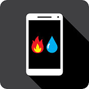 水和火的智能手机图标剪影