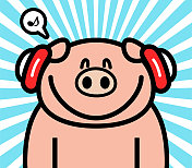 可爱的小猪戴着耳机的角色设计