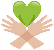 绿色的心，关怀的手说明