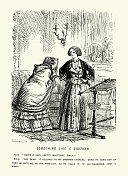 对女性时尚的讽刺，穿男人马甲的女人，约翰・里奇，维多利亚时代的幽默喜剧，19世纪中期