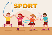 学校体育比赛学校的孩子们参加不同类型的比赛