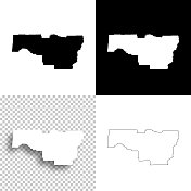 莱恩县，俄勒冈州。设计地图。空白，白色和黑色背景