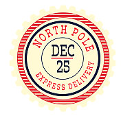 圣诞北极邮票与明亮的调色板在白色背景