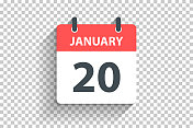 1月20日-每日日历图标在平面设计风格的空白背景