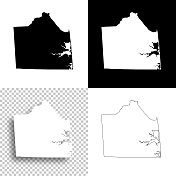 苏塞克斯县，特拉华州。设计地图。空白，白色和黑色背景