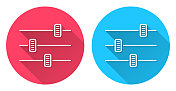 控制面板-设置。圆形图标与长阴影在红色或蓝色的背景