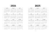 12个月日历2024-2025星期日开始-白色背景