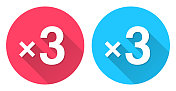 x3乘以3。圆形图标与长阴影在红色或蓝色的背景