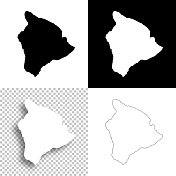 夏威夷县，夏威夷。设计地图。空白，白色和黑色背景