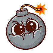 可爱的怒脸炸弹卡通人物孤立在白色上 可爱的怒脸炸弹卡通人物孤立在白色上