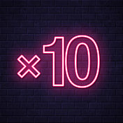 x10，十次。在砖墙背景上发光的霓虹灯图标