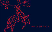节日快乐问候设计与卷发和装饰抽象鹿