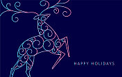 节日快乐的问候设计颜色与卷发和装饰抽象鹿