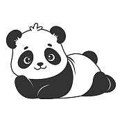 可爱的熊猫矢量插图孤立的白色背景。卡通人物，手绘设计。模板贺卡或海报为托儿所卧室。吉祥物图标。