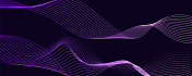 深蓝色抽象背景上的动态蓝色和紫色粒子波。抽象声音可视化。发光粒子波流的数字结构。