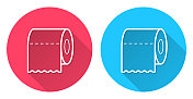 厕纸卷。圆形图标与长阴影在红色或蓝色的背景