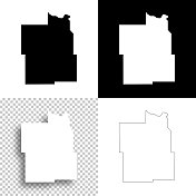 邓恩县，北达科他州。设计地图。空白，白色和黑色背景