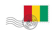 几内亚邮票。明信片矢量插图几内亚国旗孤立在白色背景。